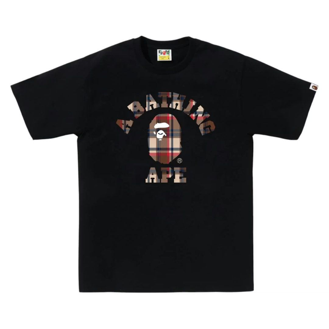 Bape Check College Tee (FW25)(Black/Red)