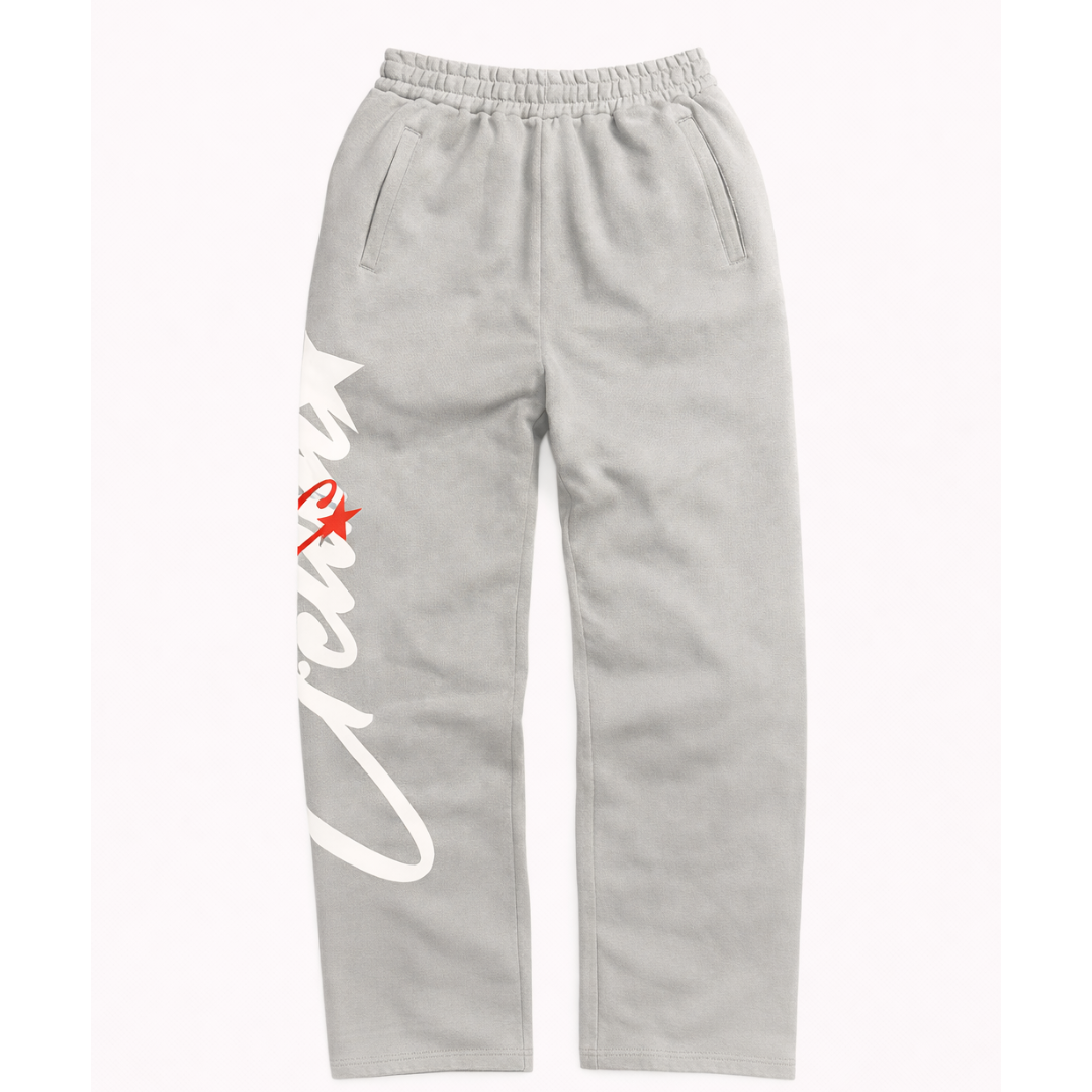 Cream Overlapping Logo Sweatpants (Grey)