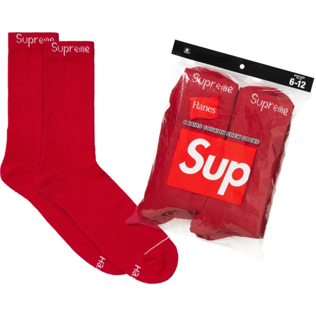 Supreme Hanes Socks (4 Pack)(Red)