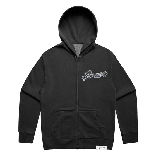 Cream Money Print Zip Up Hoodie (Washed Black)