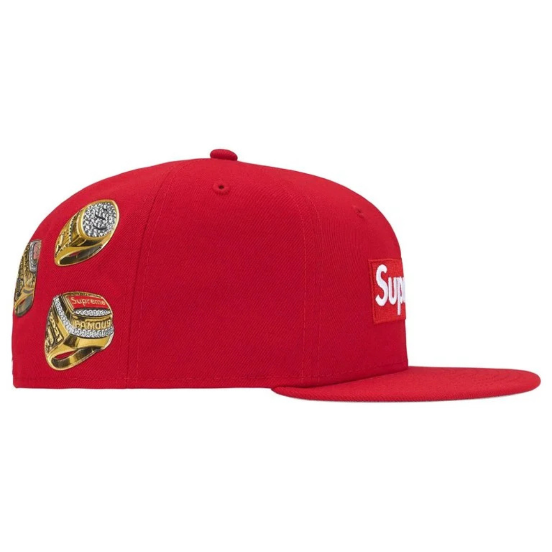 Supreme New Era Rings Box Logo Fitted Hat (Red)