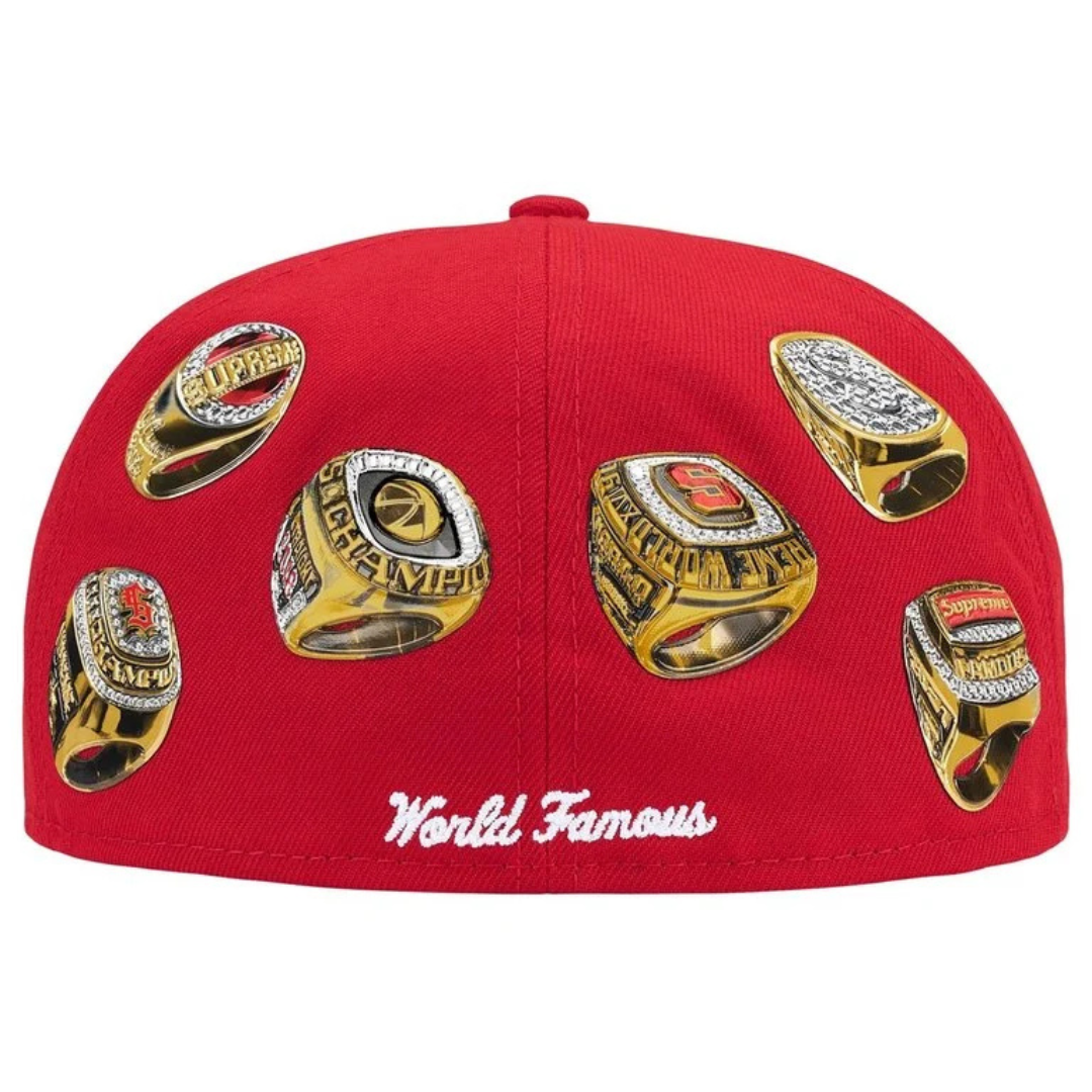 Supreme New Era Rings Box Logo Fitted Hat (Red)