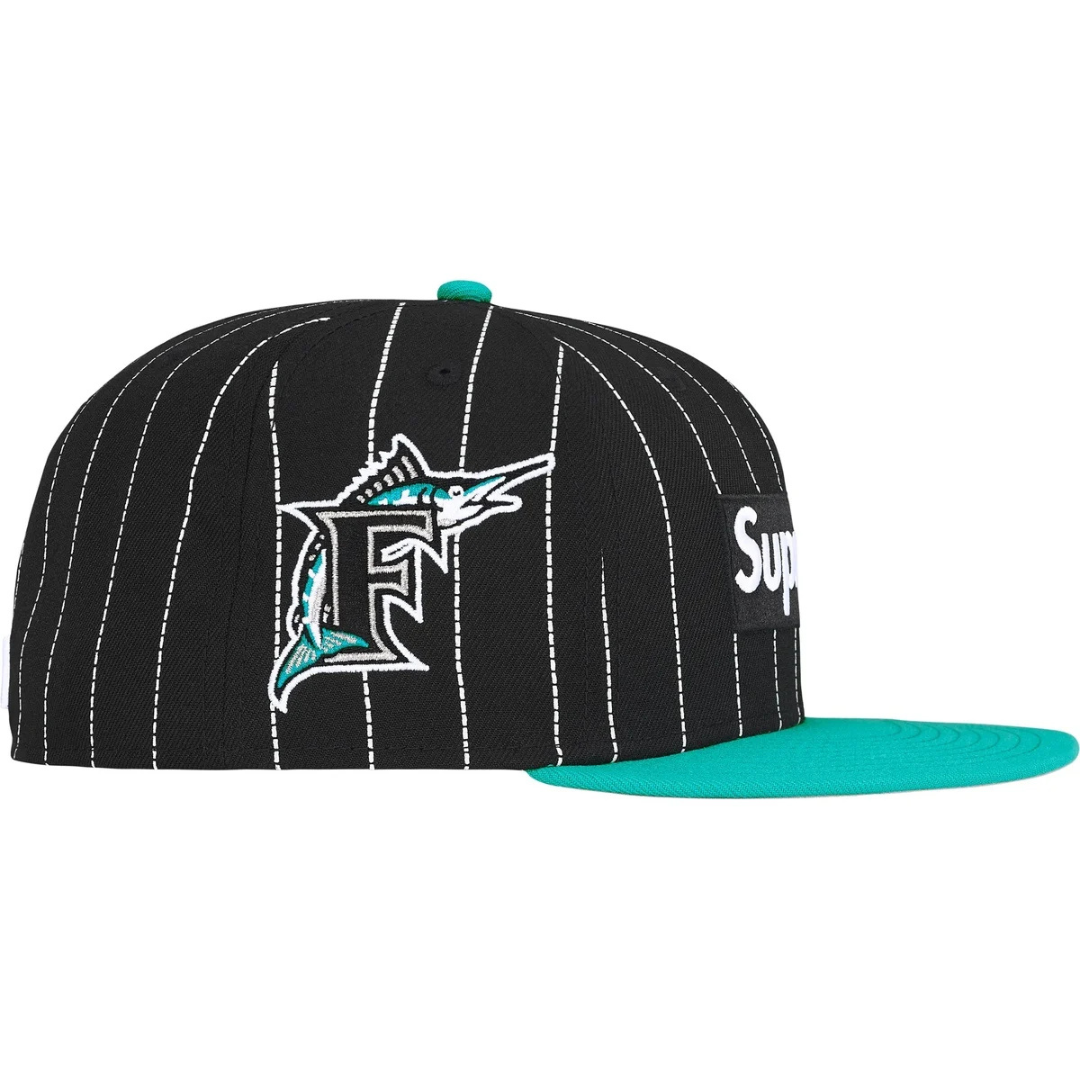 Supreme x New Era MLB Teams Box Logo Fitted Hat (Stripes)(Florida Marlins)