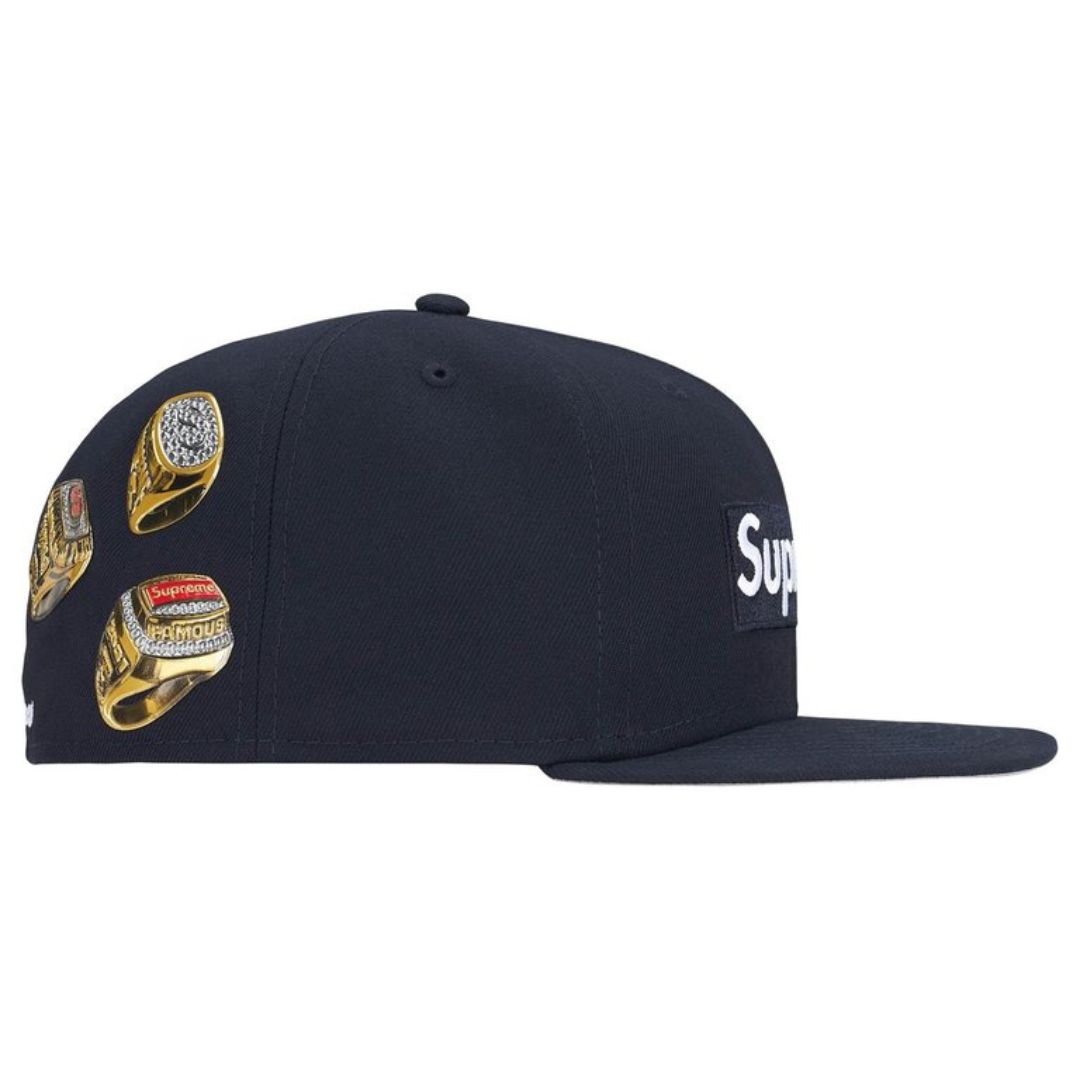 Supreme New Era Rings Box Logo Fitted Hat (Navy)