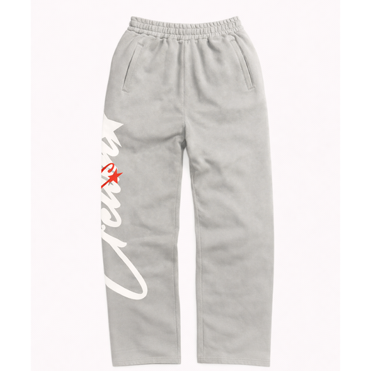 Cream Overlapping Logo Sweatpants (Grey)
