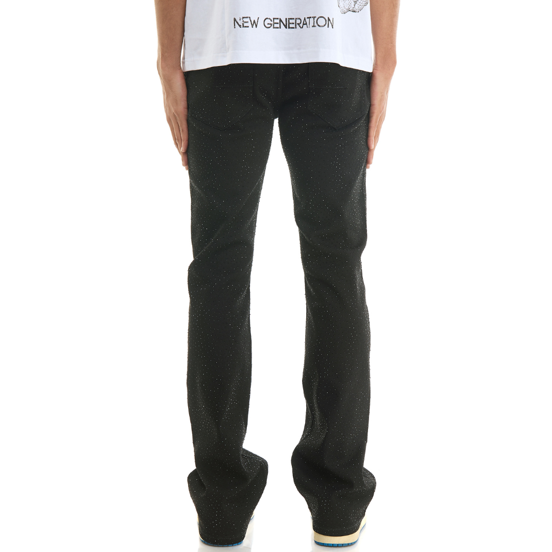 KDNK Skinny Flare Rhinestone Denim Jeans (Black)(3437)
