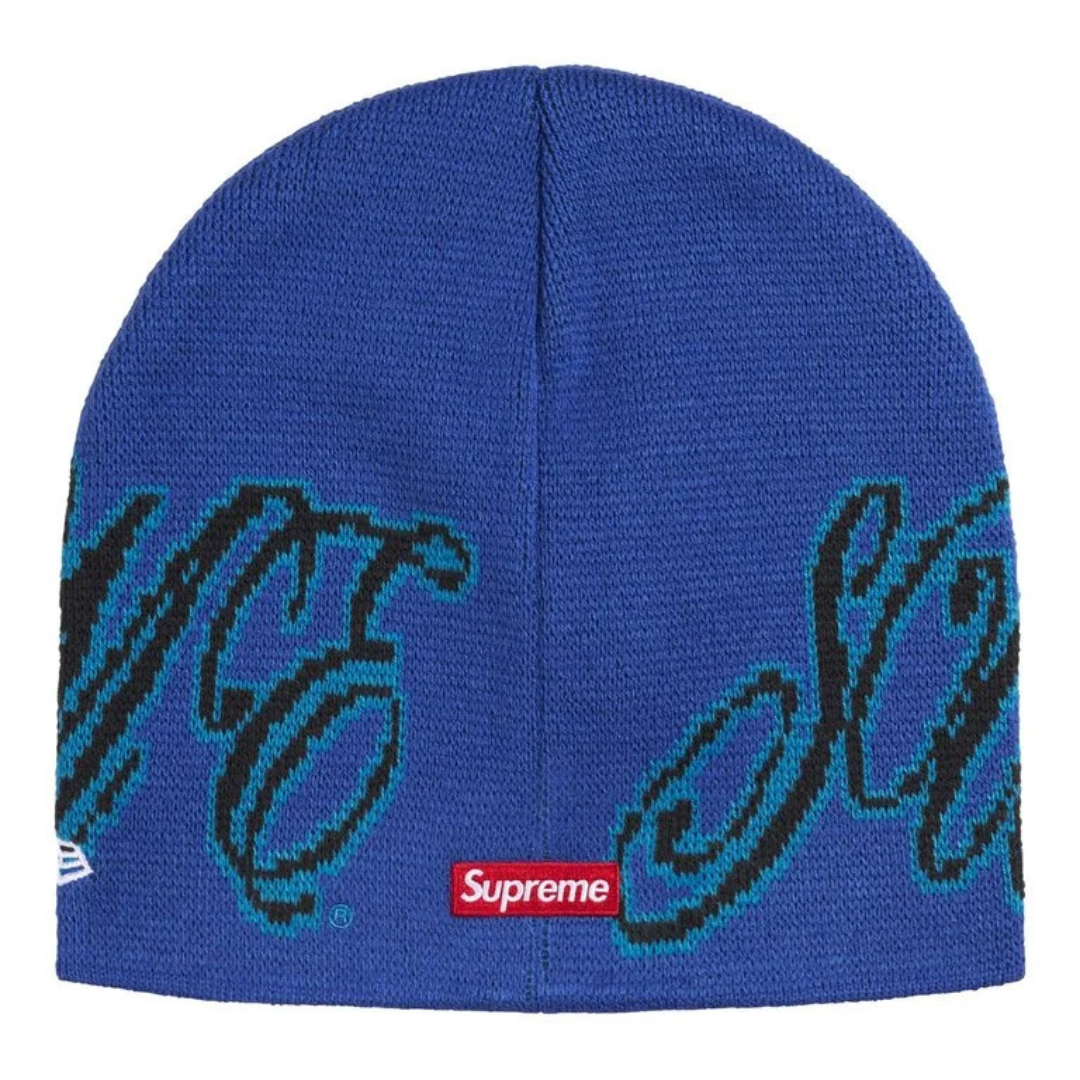 Supreme New Era Cursive Beanie (Blue)