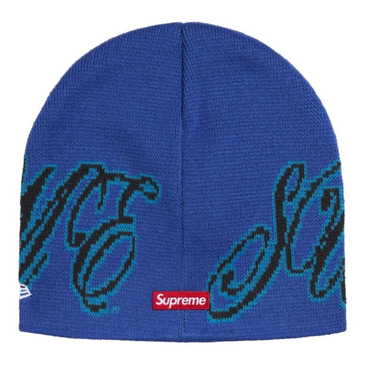 Supreme New Era Cursive Beanie (Blue)