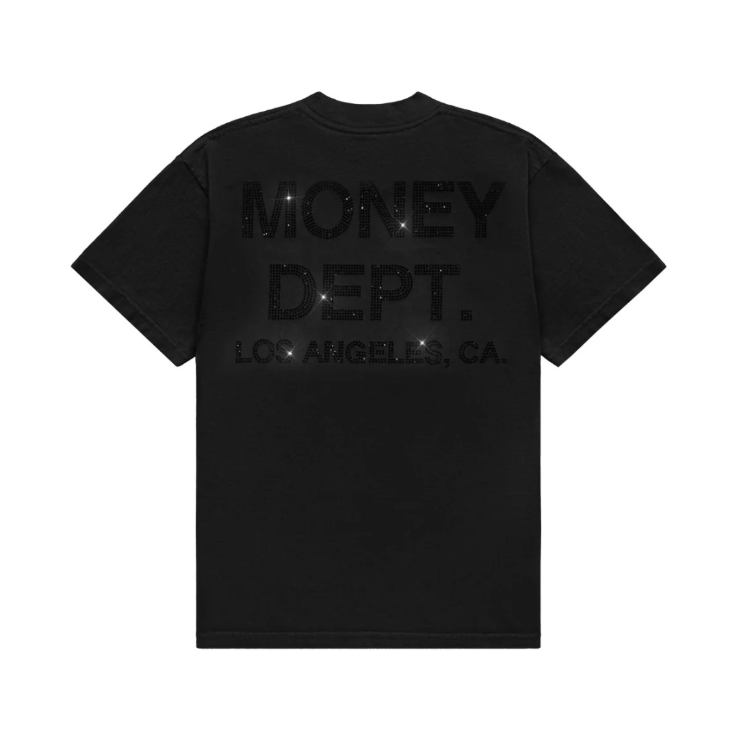 Money Dept Black on Black Rhinestone Tee (Black)