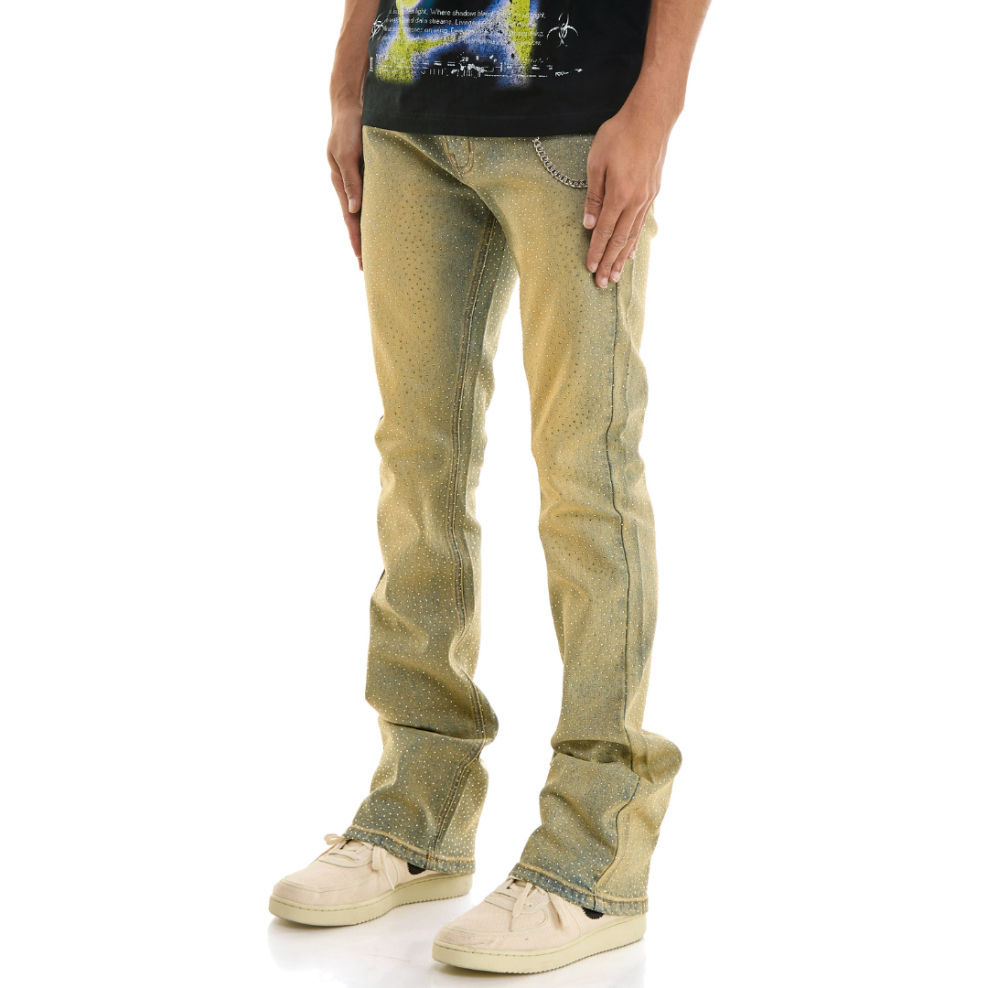 KDNK Skinny Flare Rhinestone Denim Jeans (Blue)(4806)