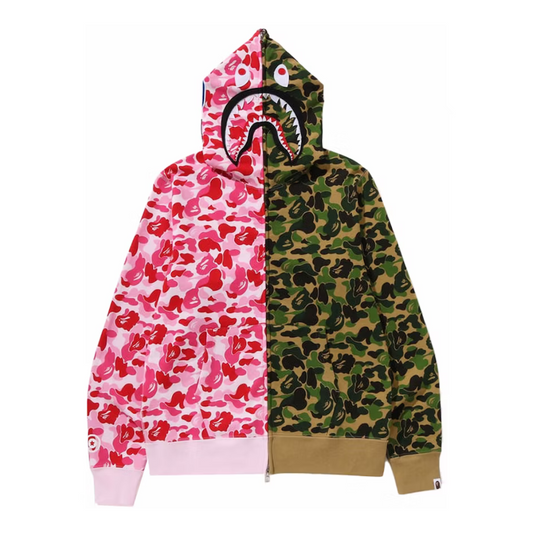Bape ABC Camo Crazy Shark Full Zip Hoodie (Pink/Green)