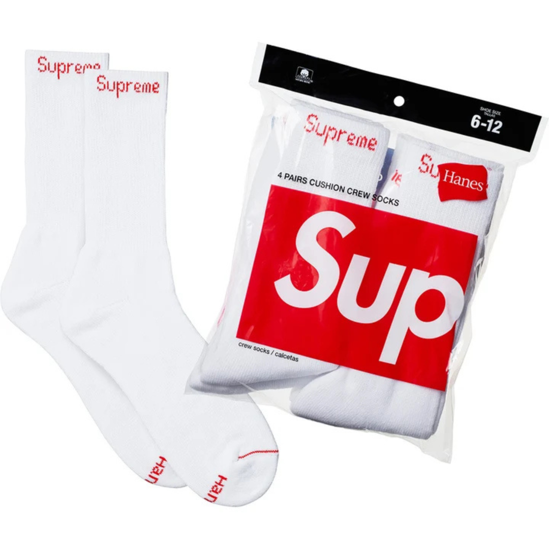 Supreme Hanes Socks (Pack of 4)(White)