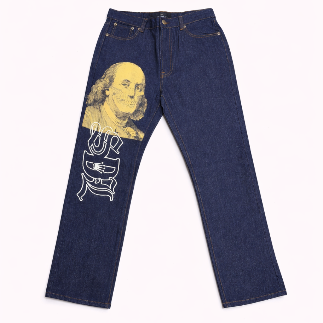 SDL Beige Ghost Face Denim Jeans (Blue)