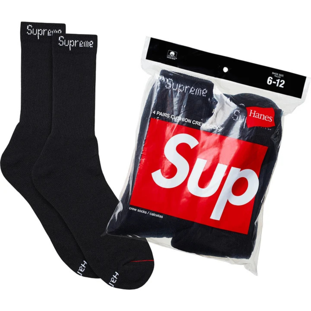 Supreme Hanes Socks (4 Pack)(Black)