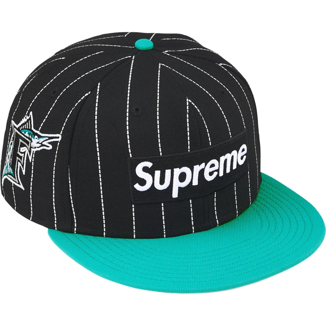 Supreme x New Era MLB Teams Box Logo Fitted Hat (Stripes)(Florida Marlins)