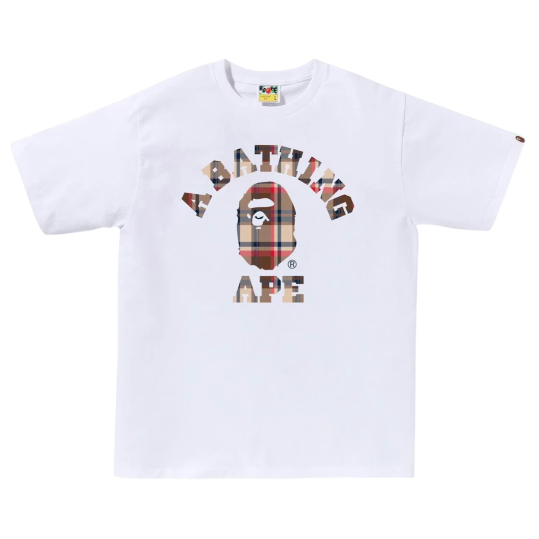 Bape Check College Tee (FW25)(White/Red)