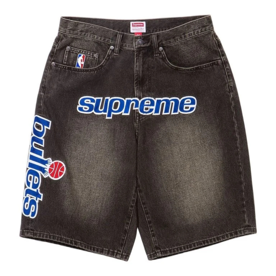 Supreme Mitchell & Ness Washington Bullets Baggy Denim Short (Black)