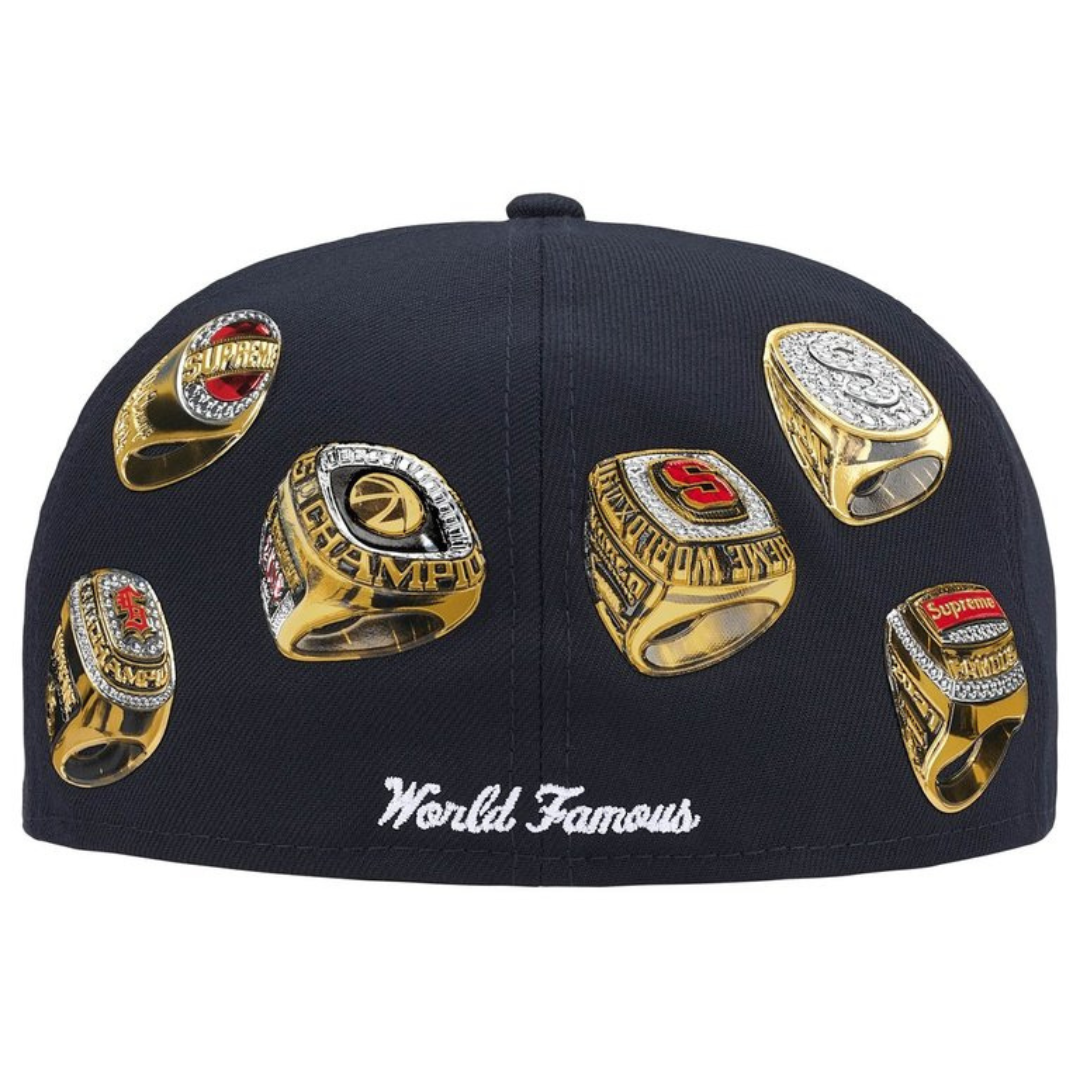 Supreme New Era Rings Box Logo Fitted Hat (Navy)