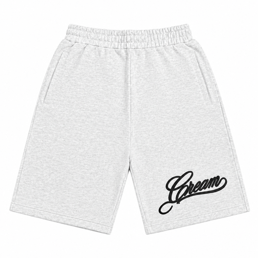 Cream Script Puff Print Shorts (Heather Grey)