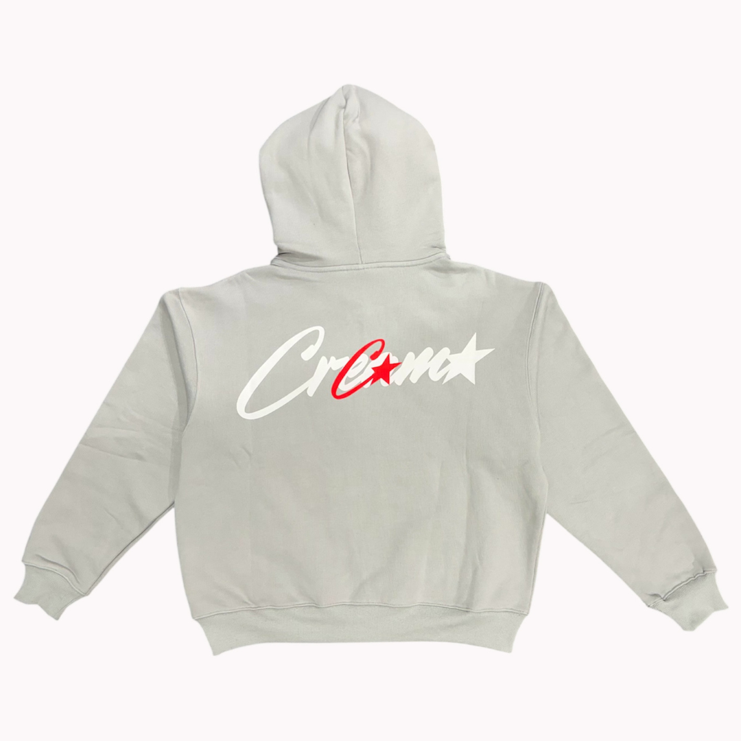 Cream Overlapping Logo Zip Up Hoodie (Grey)