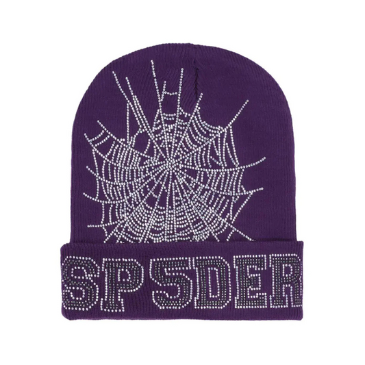 Sp5der Rhinestone Beanie (Purple)
