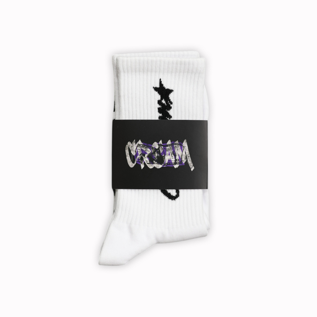 Cream Star Logo Crew Socks (White)