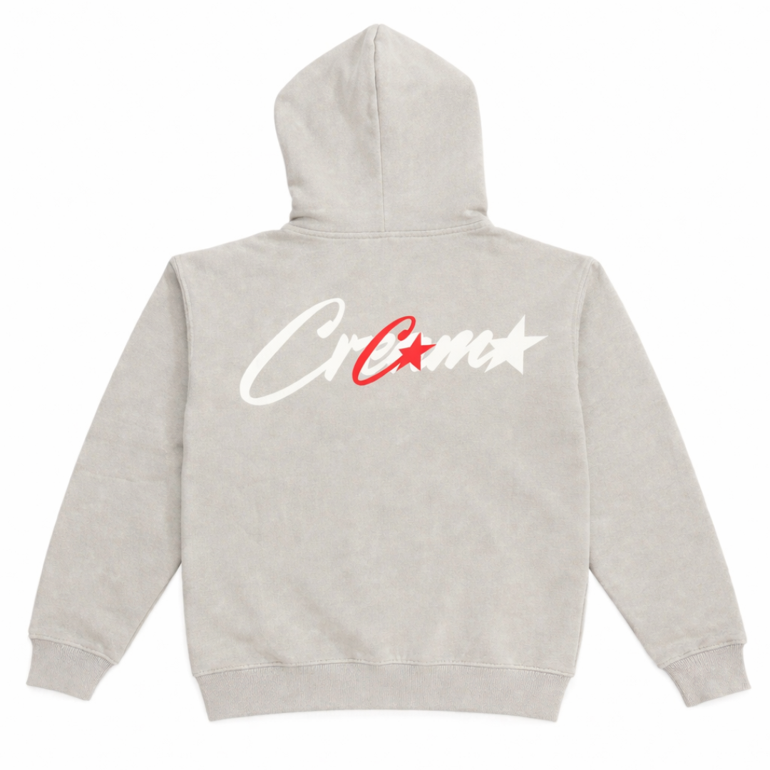 Cream Overlapping Logo Zip Up Hoodie (Grey)