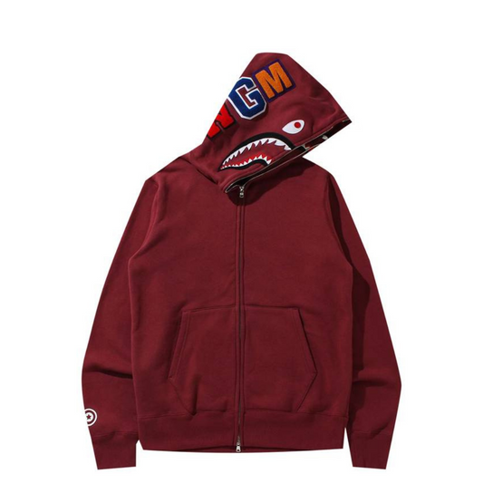 Bape Double Side Shark Full Zip Hoodie (Burgundy)