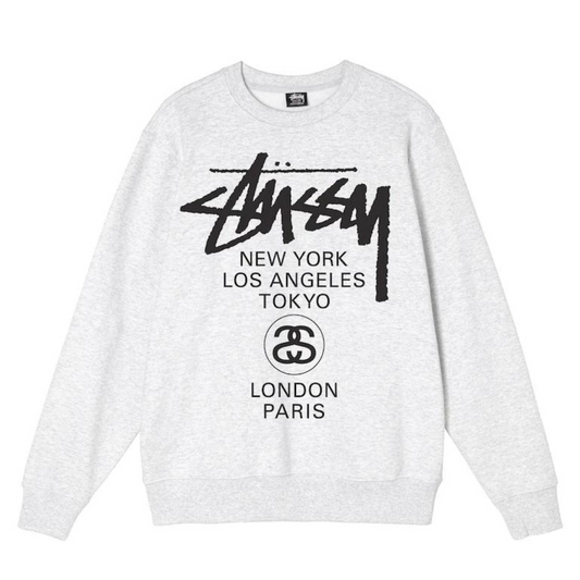 Stussy World Tour Crewneck (Heather Grey)